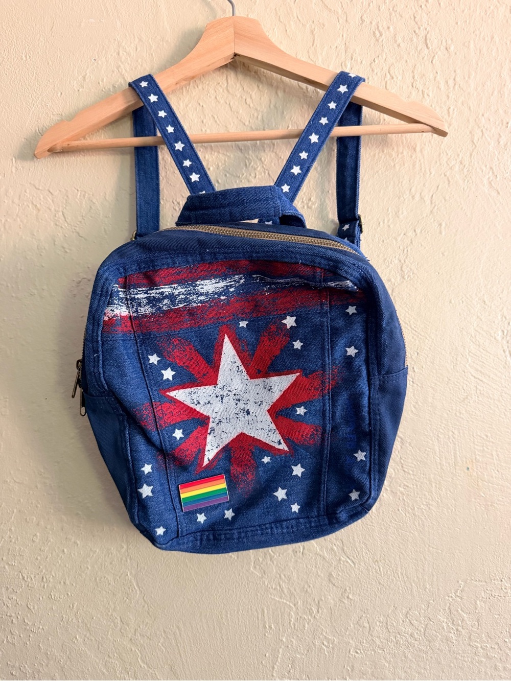 Disney Blue Star Print Kids Backpack with Red & White Accents